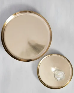 New Brushed Brass Serving Trays Platters & Drinkware