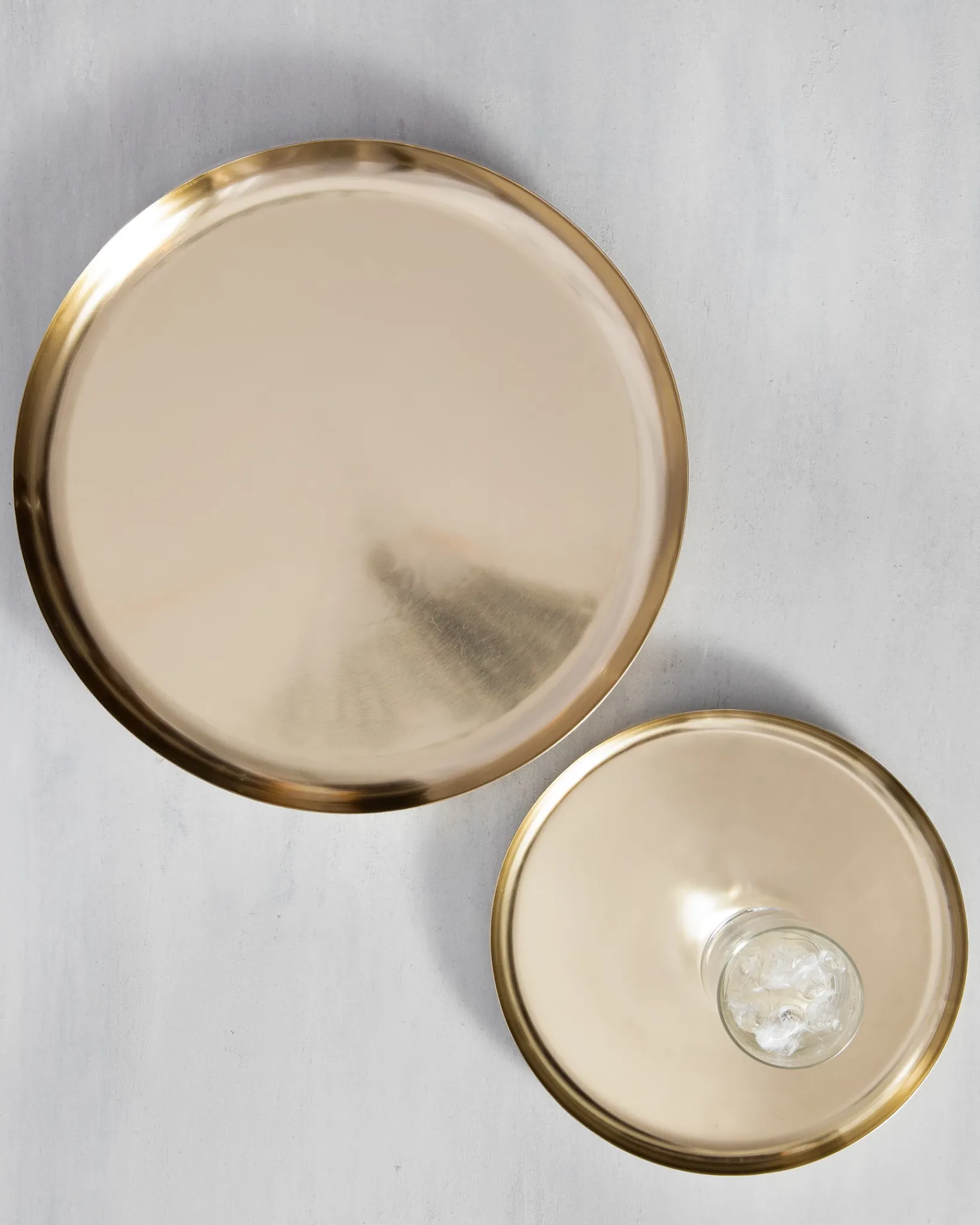 New Brushed Brass Serving Trays Platters & Drinkware