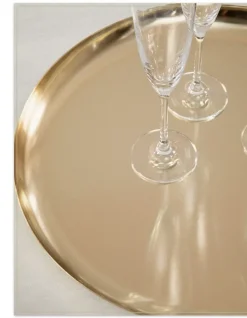 New Brushed Brass Serving Trays Platters & Drinkware
