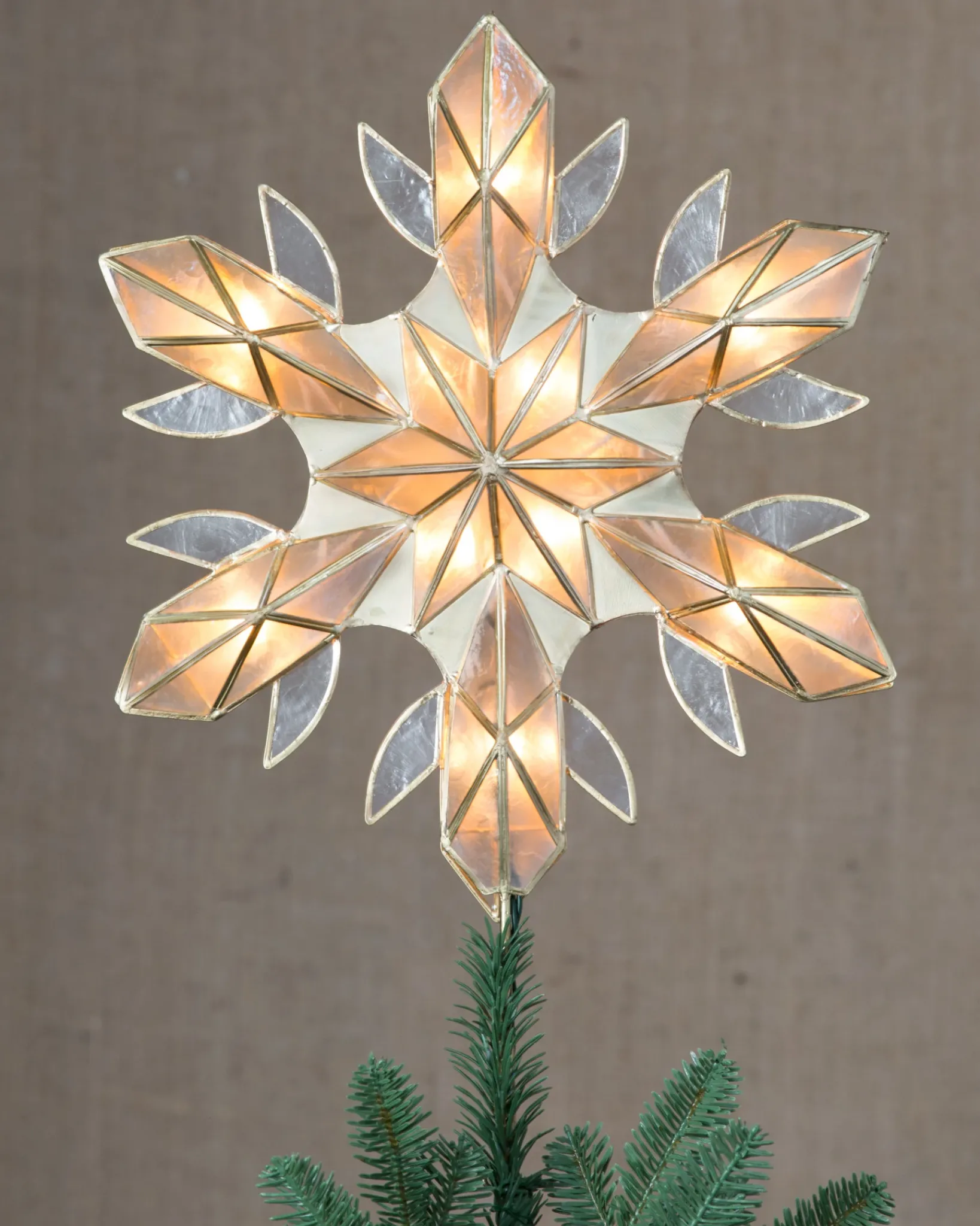Capiz Snowflake Lighted Tree Toppers Toppers