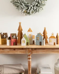 New Farmhouse Lit Wood Villages Decorative Accents