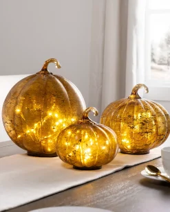 New Glowing Glass Pumpkins - Set Of 3 Decorative Accents