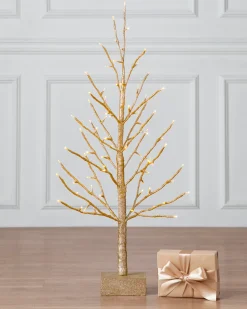 Hot Lit Champagne Glitter LED Trees Tabletop & Accent Trees