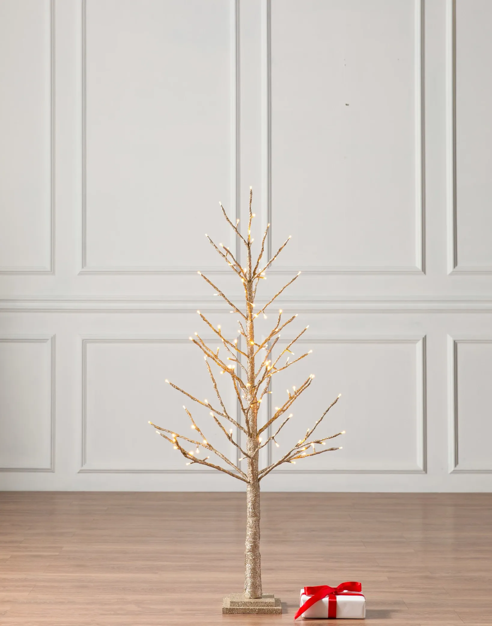 Hot Lit Champagne Glitter LED Trees Tabletop & Accent Trees