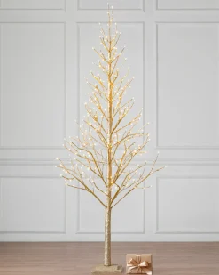 Hot Lit Champagne Glitter LED Trees Tabletop & Accent Trees