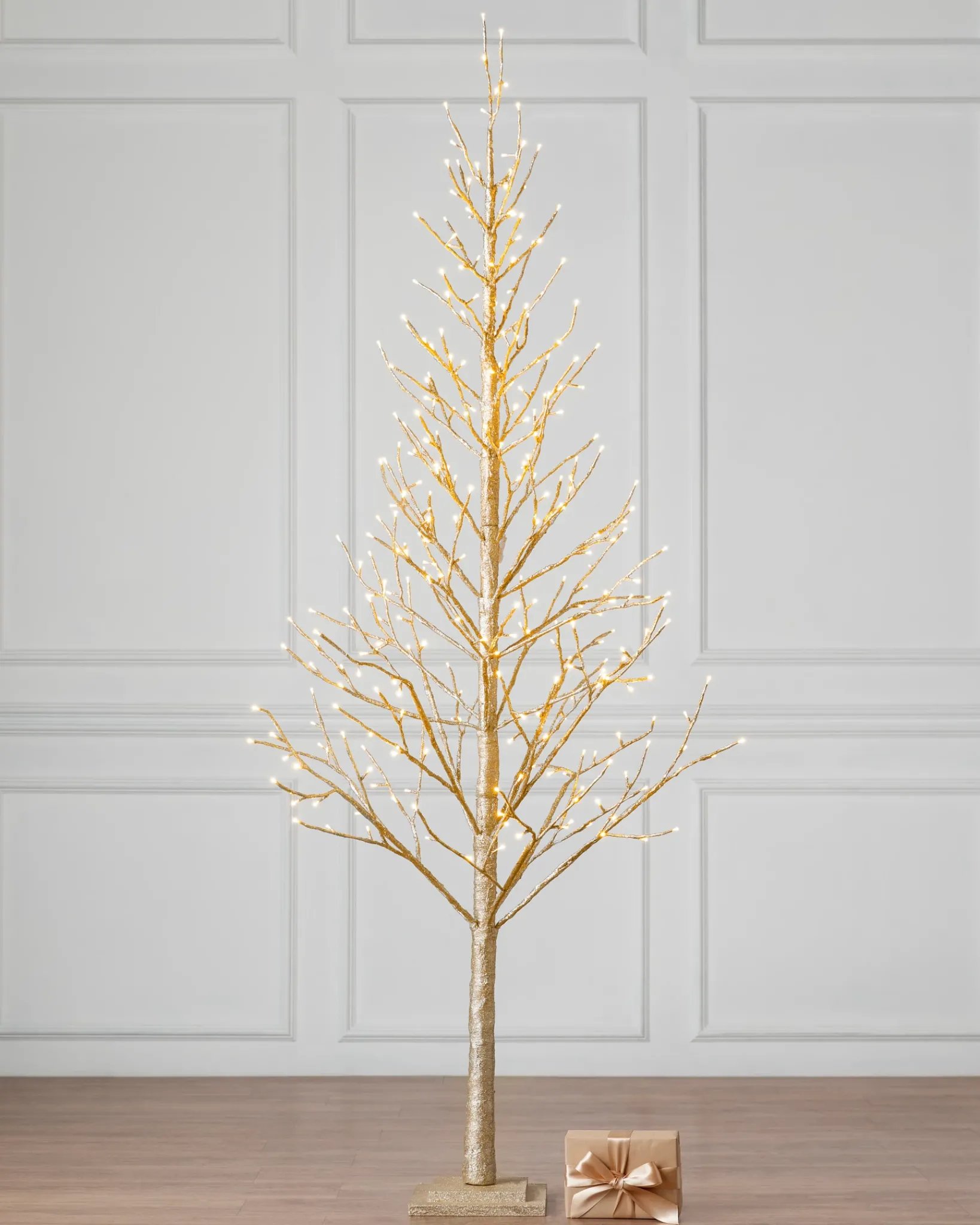 Hot Lit Champagne Glitter LED Trees Tabletop & Accent Trees