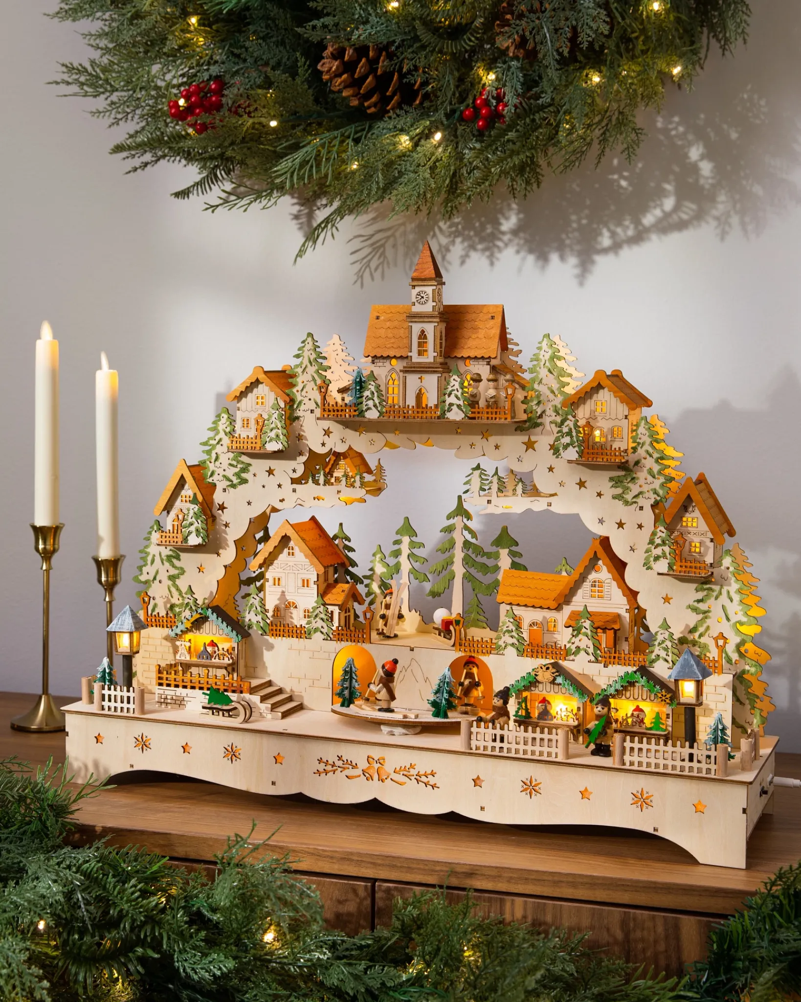 Clearance Lit Wooden Animated Scenes Decorative Accents