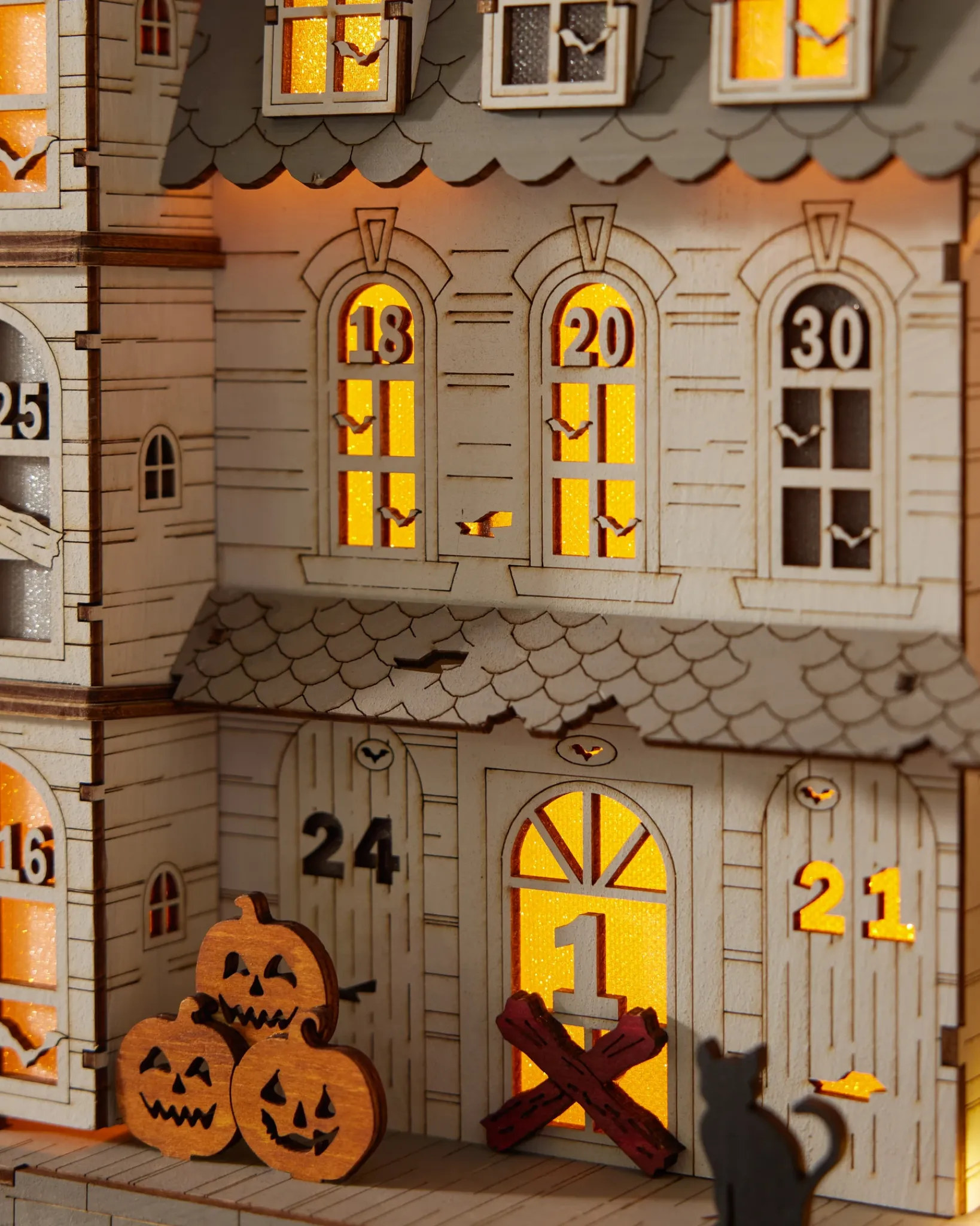 Hot Lit Wooden Halloween Countdown Calendar Decorative Accents