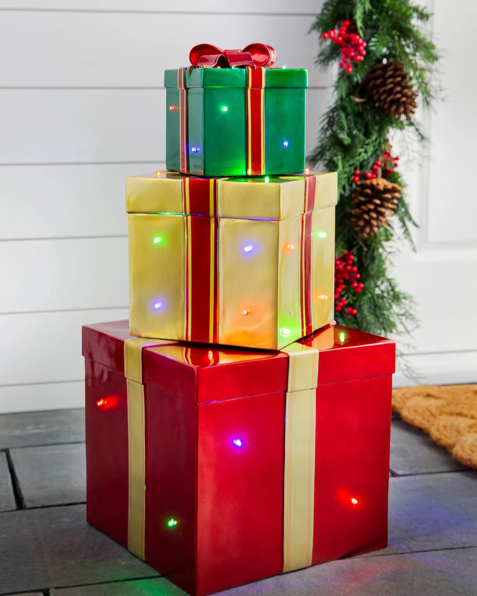 Online Outdoor Lit Stackable Christmas Gifts Yard Decorations