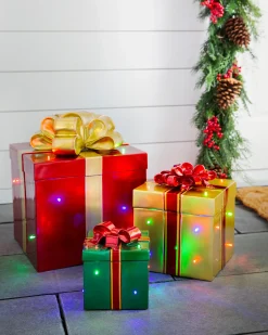 Online Outdoor Lit Stackable Christmas Gifts Yard Decorations