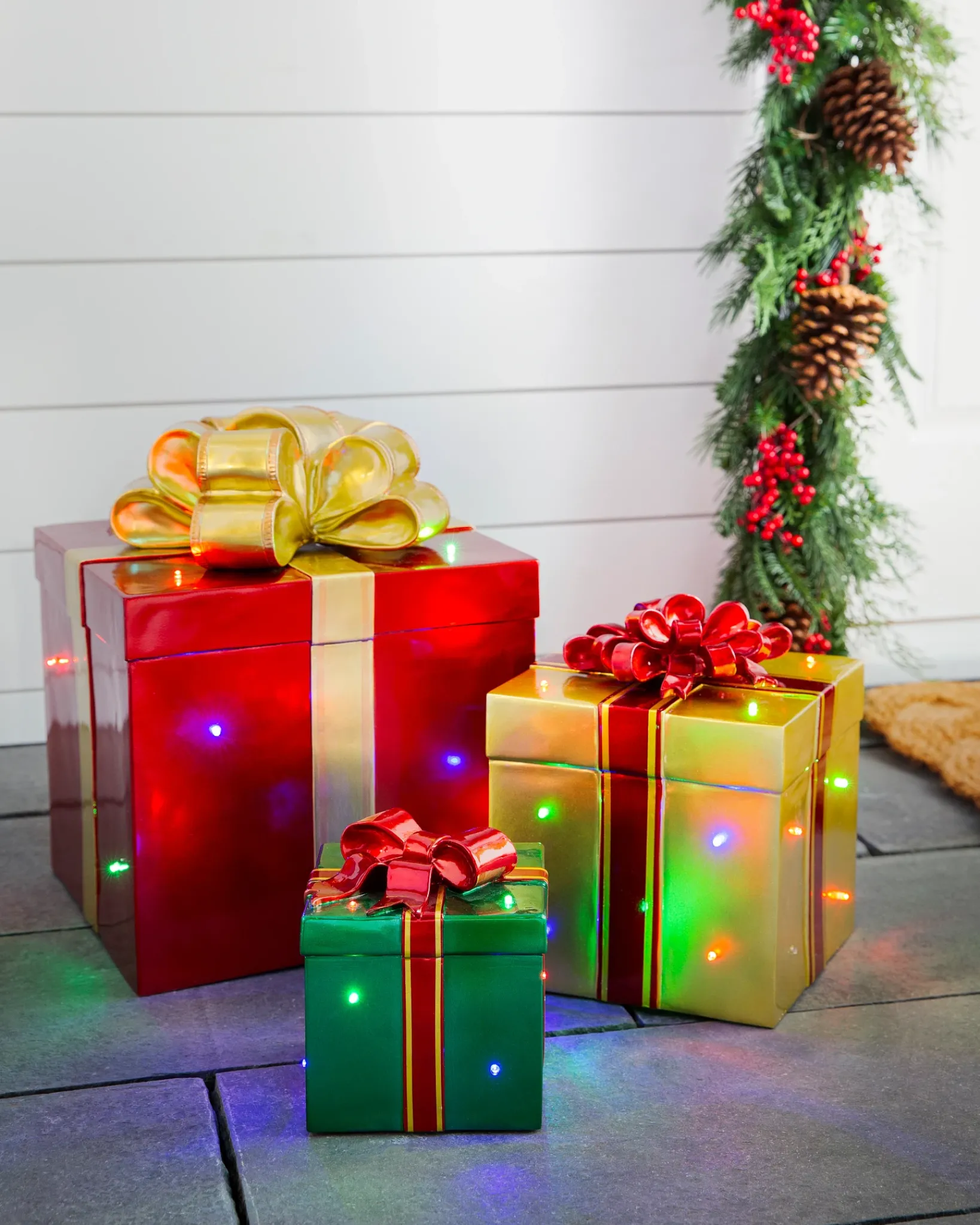 Online Outdoor Lit Stackable Christmas Gifts Yard Decorations