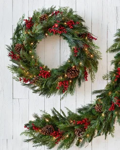 Online Outdoor Red Berry Pine Foliage 18 - 24 Inch|Pre-Lit