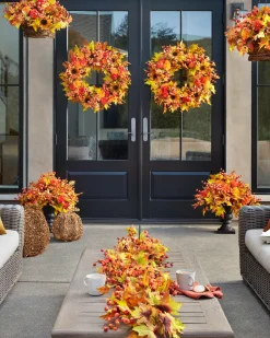 Clearance Outdoor Sunburst Mums Foliage Wreaths|Outdoor Safe