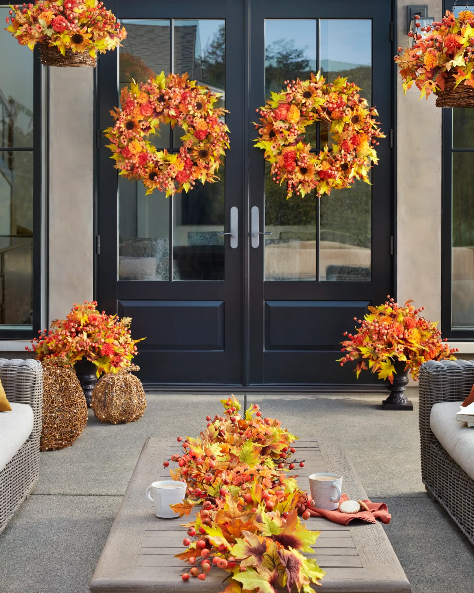 Clearance Outdoor Sunburst Mums Foliage Wreaths|Outdoor Safe