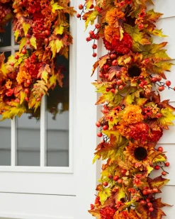 Clearance Outdoor Sunburst Mums Foliage Wreaths|Outdoor Safe