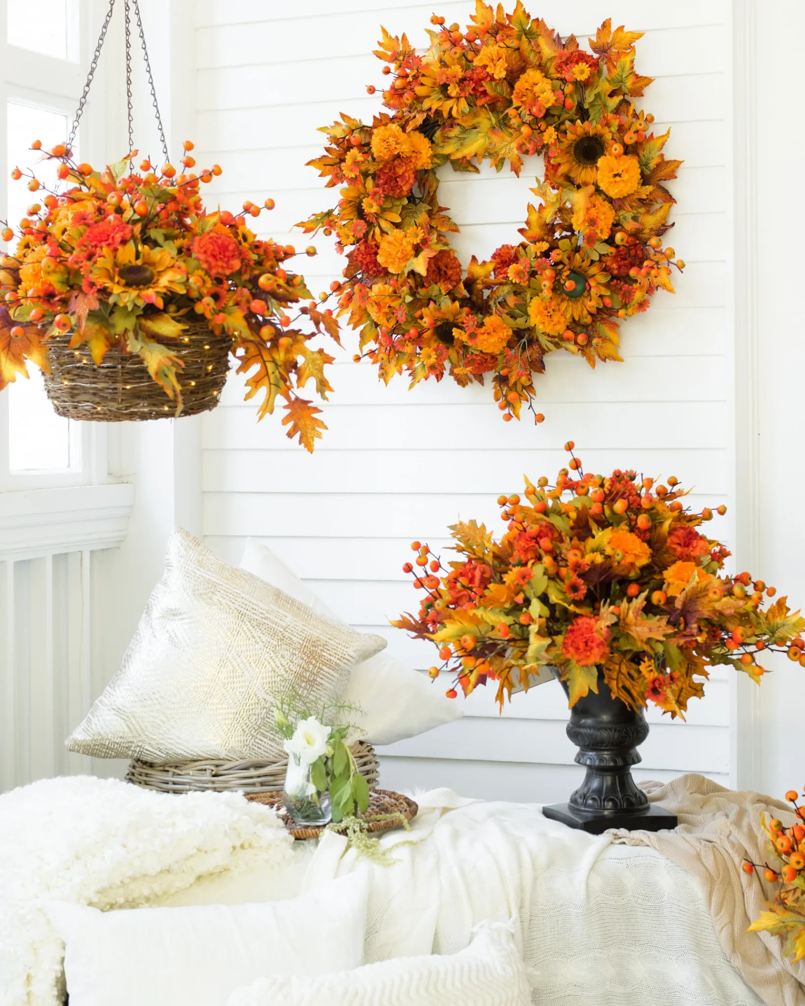 Clearance Outdoor Sunburst Mums Foliage Wreaths|Outdoor Safe