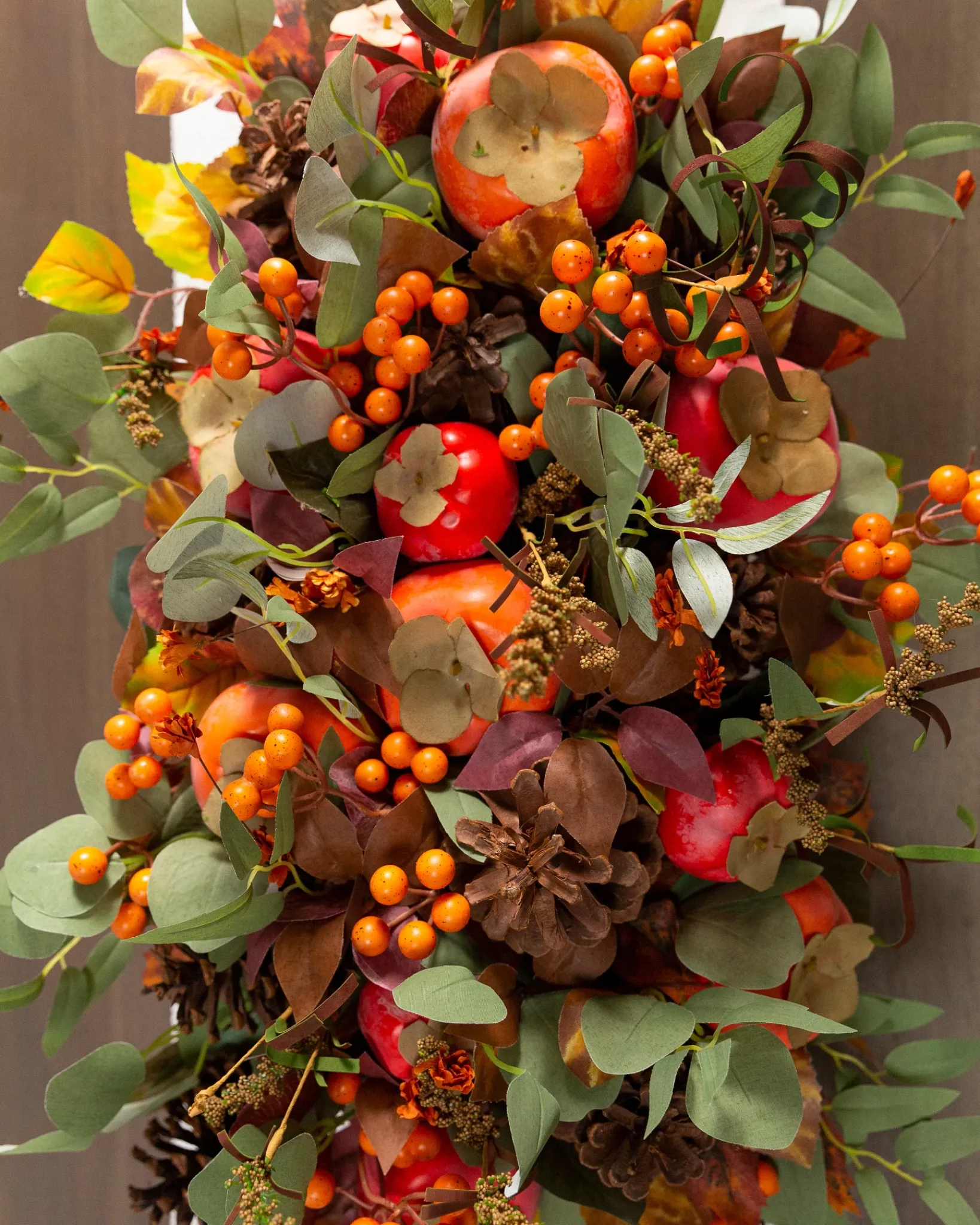 Hot Persimmon & Pinecone Foliage Garlands|Topiaries & Potted Flowers