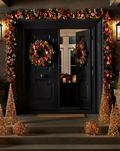 Hot Persimmon & Pinecone Foliage Garlands|Topiaries & Potted Flowers