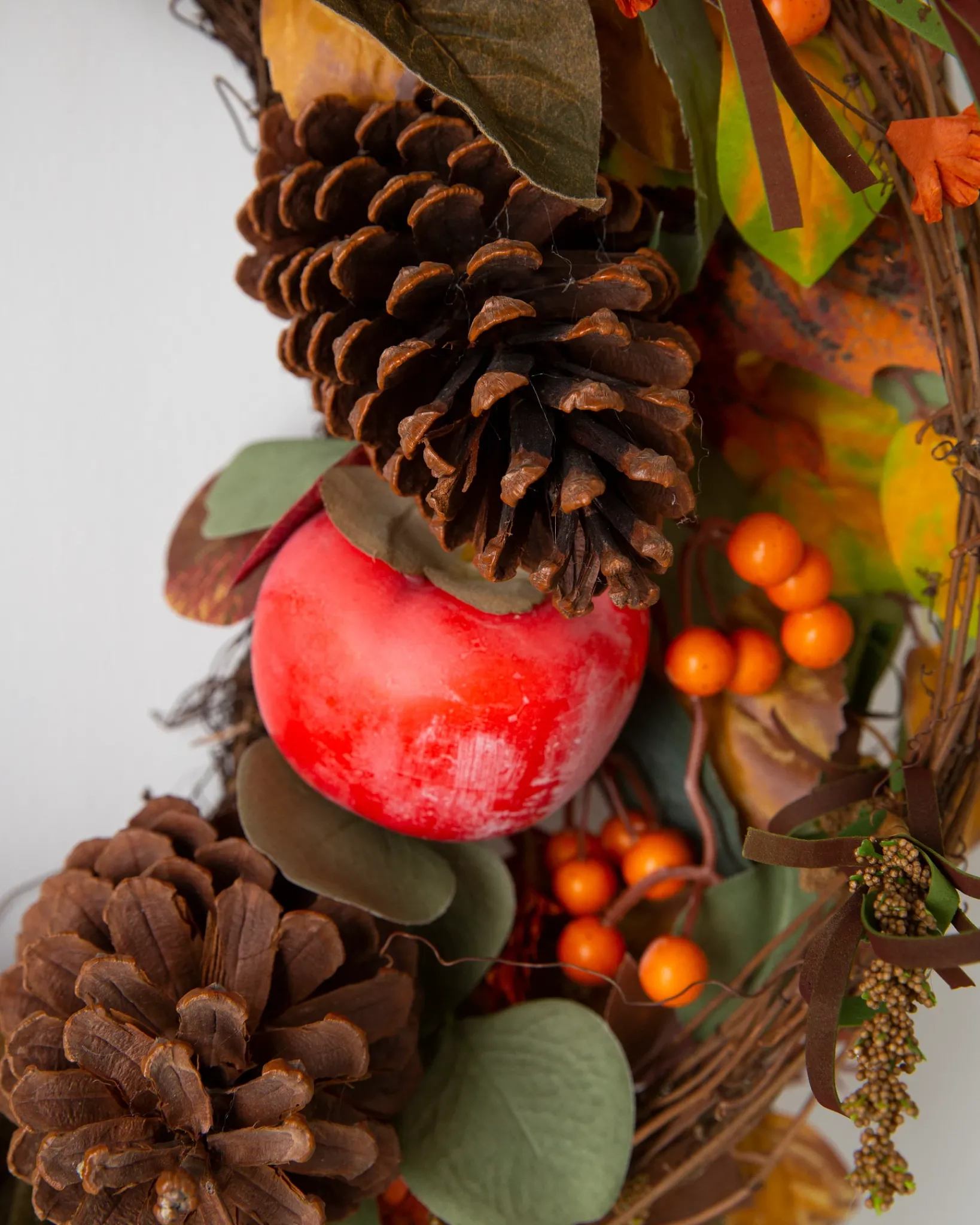 Hot Persimmon & Pinecone Foliage Garlands|Topiaries & Potted Flowers