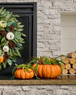 New Succulent Harvest Pumpkin Foliage Topiaries & Potted Flowers|Swags & Hanging Baskets