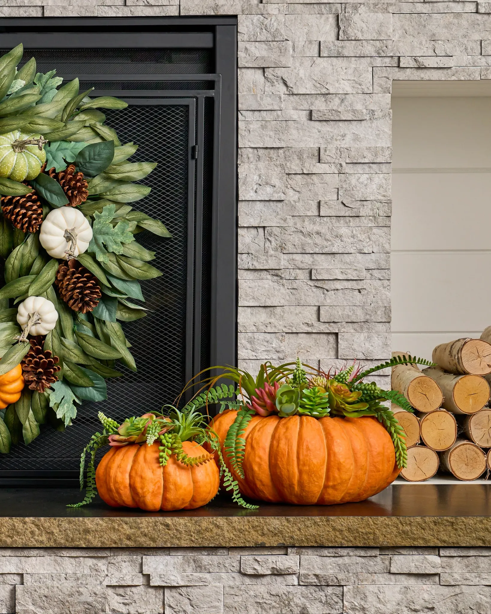 New Succulent Harvest Pumpkin Foliage Topiaries & Potted Flowers|Swags & Hanging Baskets